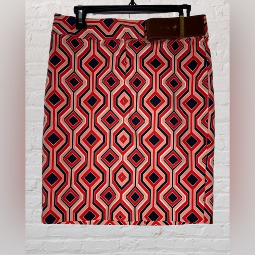 Michael Kors Geo Print Pencil Skirt Straight Pink Navy Blue Career Size‎ 4.